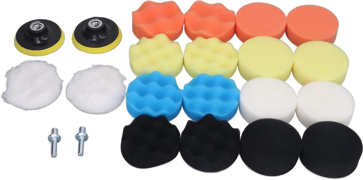 Polijstspons Pads - Wax Pads - Auto Polijsten - Kleurgecodeerde Zachtheid - 22 Stuks - Diverse Kleuren