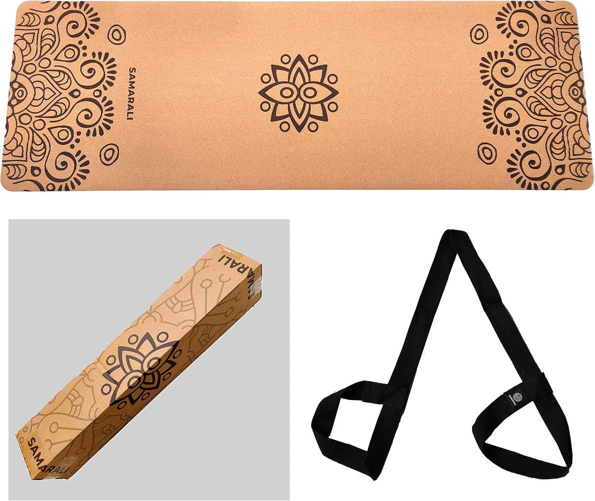 SnelShoppen - Sun Eclipse Kurk en Natuurrubber Yoga Mat 183x61x0.5 cm - Milieuvriendelijke Antislip Oefenmat met Draagriem en E-book
