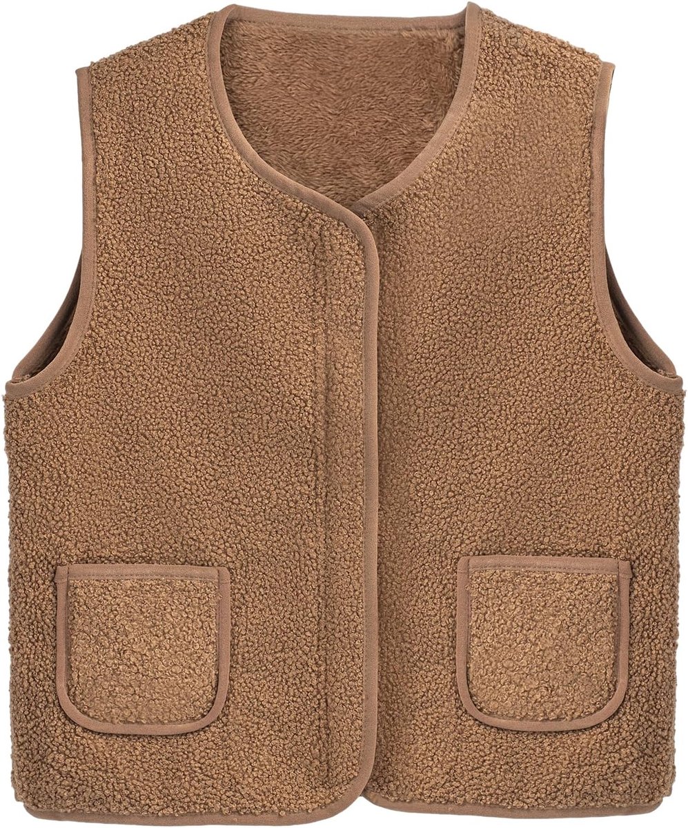 fleece vest voor kinderen, mouwloos fleecejack jongens meisjes, V-hals teddyfleece jas, warme winterjas pluche vest fleece vest kinderen