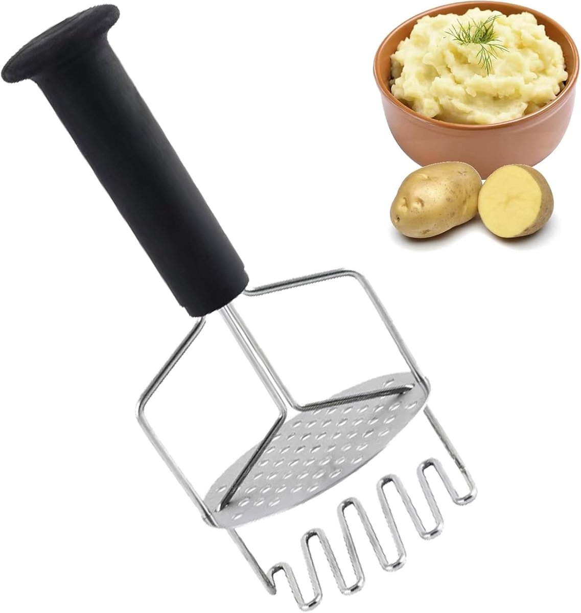 spätzlepers, handaardappelstamper en aardappelgereedschap, lange handgreep voor aardappelen, avocado, tomaten, avocado's, bonen, groenten en fruit