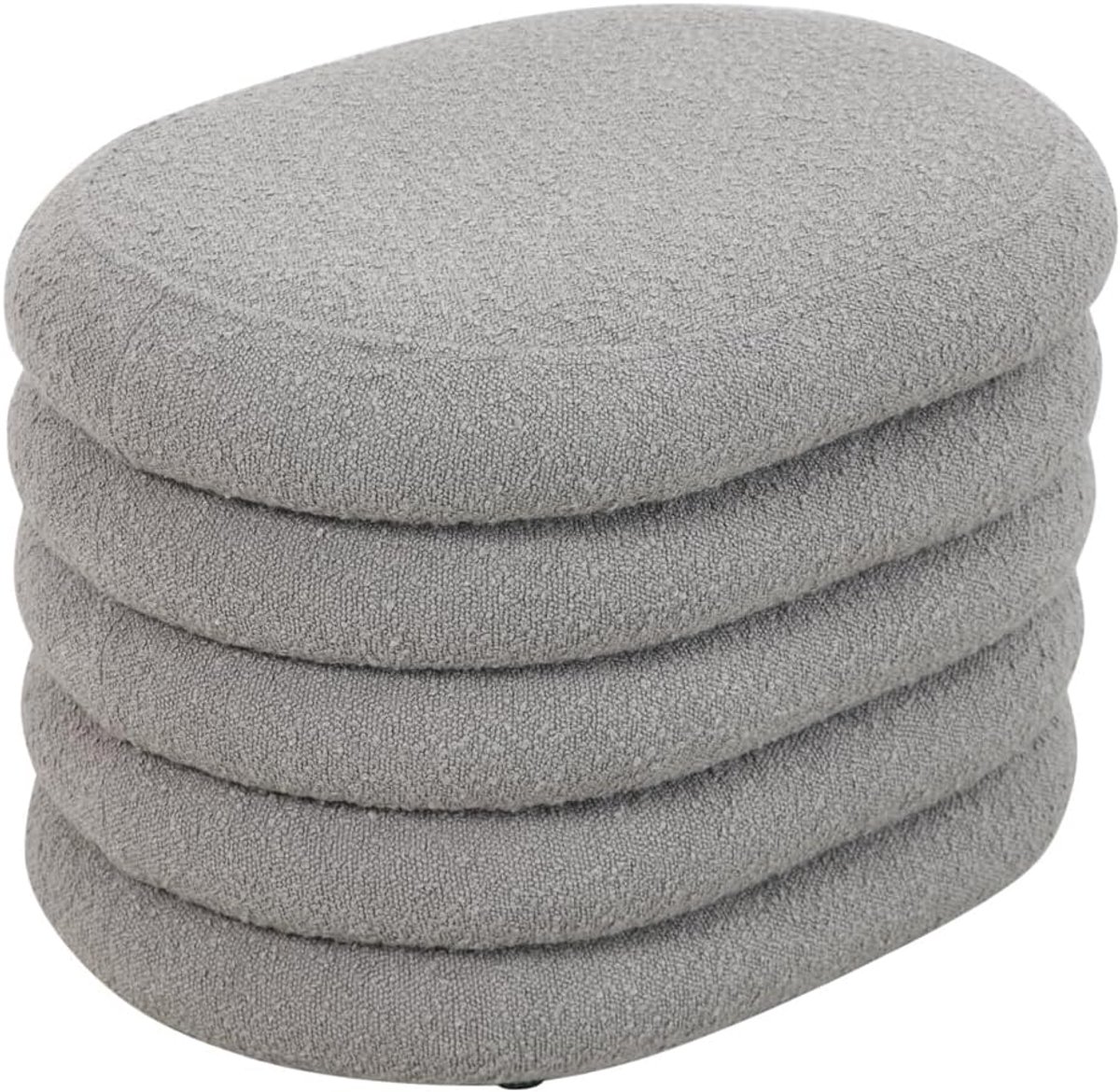BLOSSOM kruk met opbergruimte, hocker, ottoman, hoes van bouclé, lichtgrijs