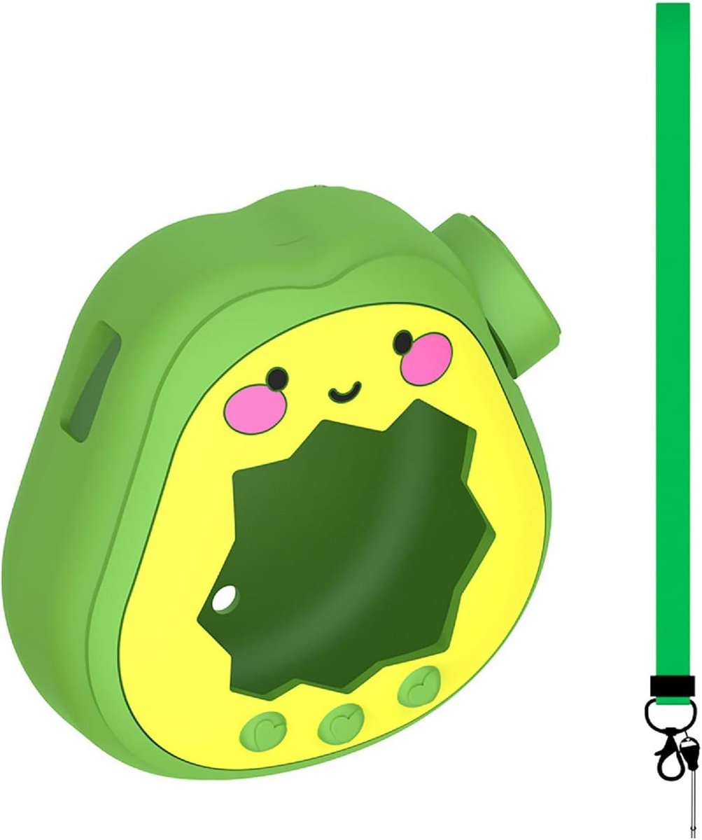 Beschermhoes compatibel met Tamagotchi Paradise, schattige grappige cartoon TPU siliconen hoes, beschermhoes cover met haak, sleutelhanger voor mannen vrouwen, groen
