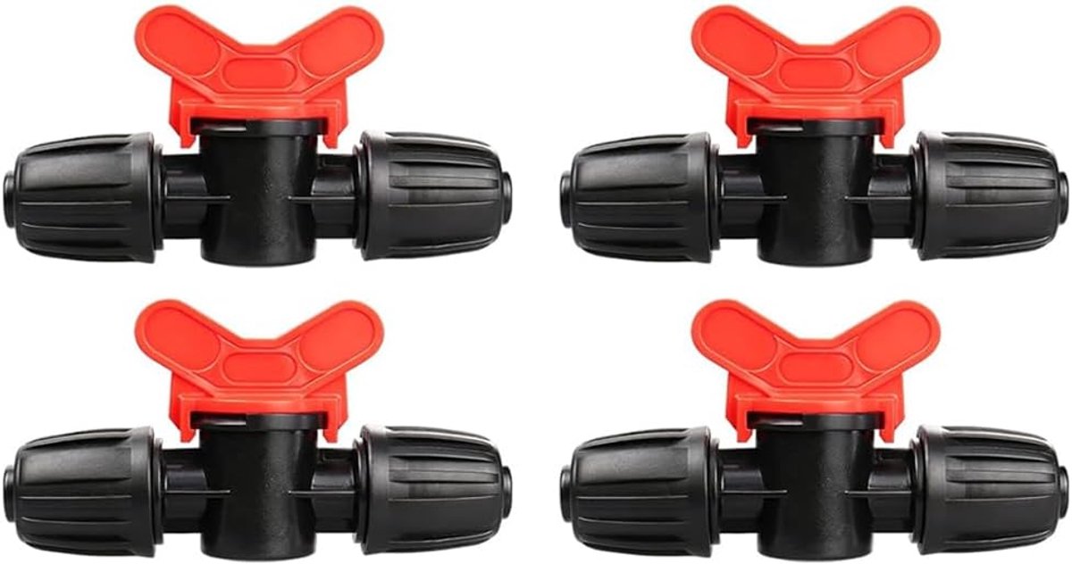 4 stuks druppelirrigatie kleppen, 12 mm buiten, afsluitbare rechte slangstopklep, water tuinslang aansluiting kunststof, tuinslang stopklep, universele slangkoppelingsklep