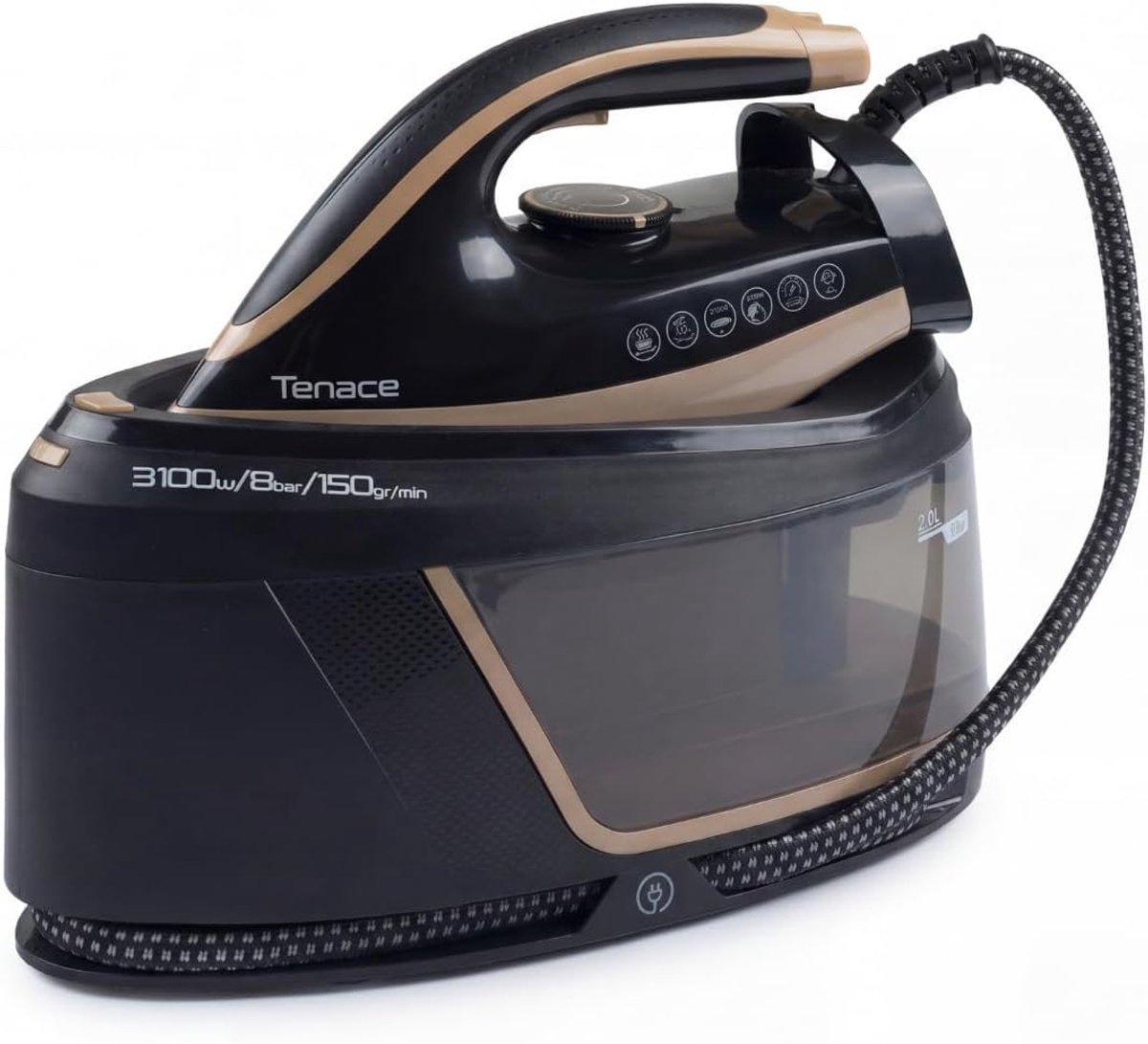 SnelShoppen - Strijkstation Mavivapore Black Tenace 3100W, 8 bar, 150 g/min, zelfreinigend, verwisselbaar anti-kalkfilter, eco-modus, 2L, ideaal voor