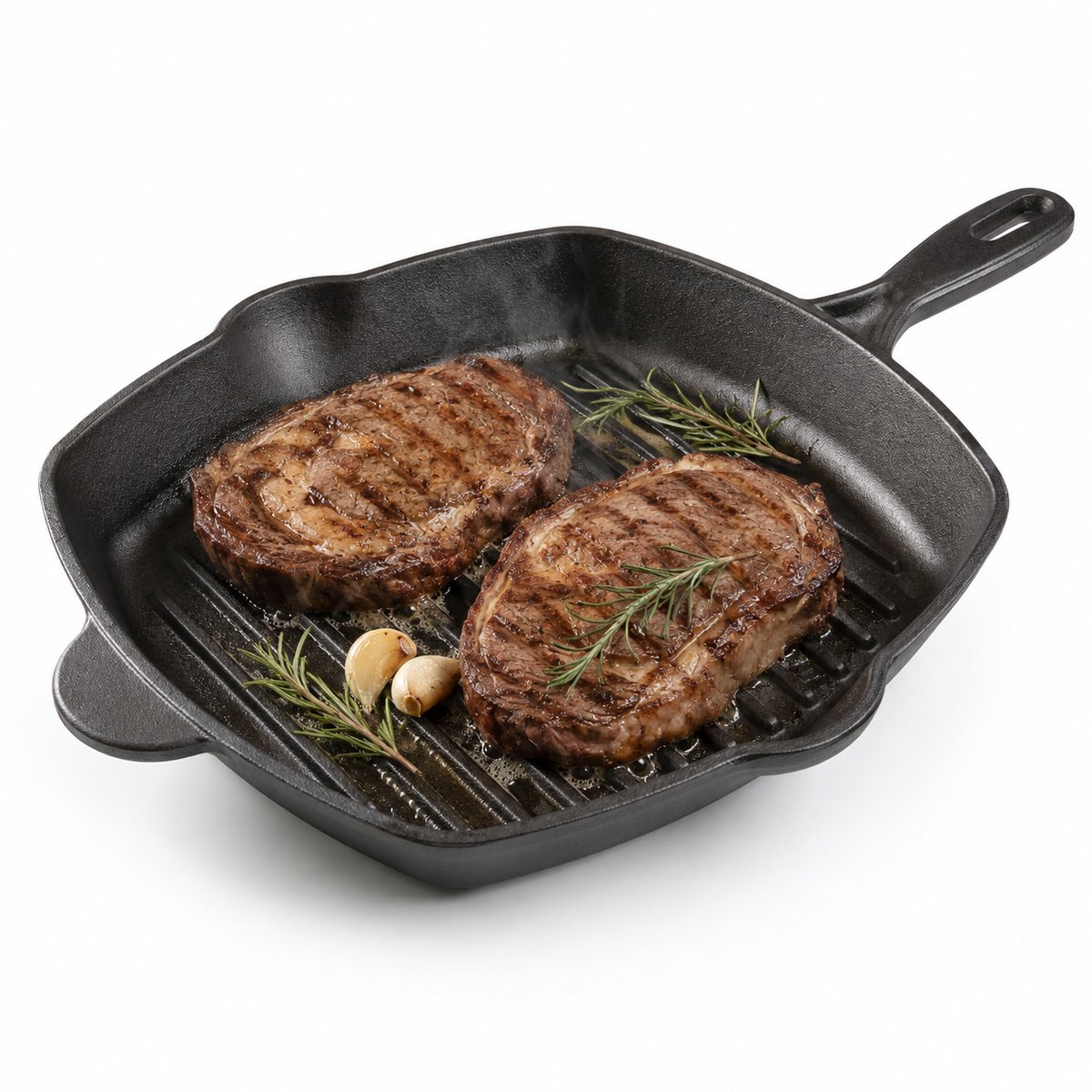 Kitchenz® Grillpan Gietijzer 28 cm, Grillpan Inductie, Steakpan, Geschikt voor Alle Warmtebronnen, Ovenbestendig, PFAS-vrij van Kitchenz