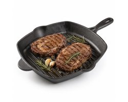 Kitchenz® Grillpan Gietijzer 28 cm, Grillpan Inductie, Steakpan, Geschikt voor Alle Warmtebronnen, Ovenbestendig, PFAS-vrij