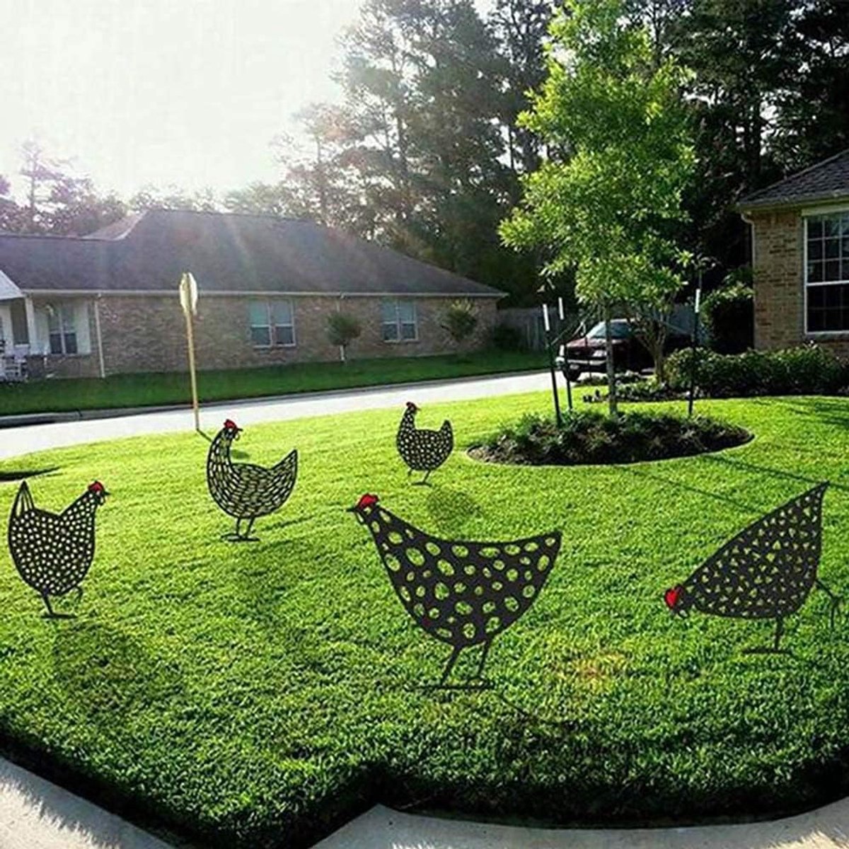 5 Stuks Metalen Kippentuin Art Holle Haan Dier Vorm Decor voor Outdoor Voor Gazons Tuinen Achtertuinen Decoratie Ornament