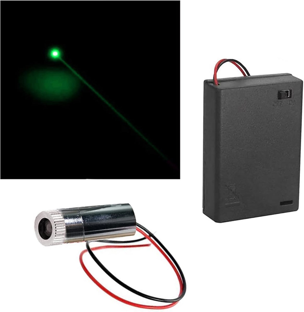 1 STKS 520 nm 3-5V Groene Laser Dot Module Diode met Driver Plastic Lens + 1 stuks AA-batterijhouders (vorm lichtbron: punt)