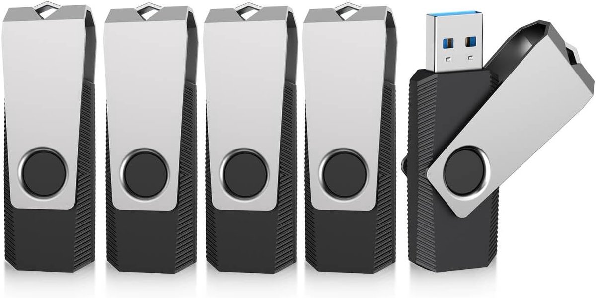 16 GB, 3.0, 5 stuks, USB 3.0, geheugenstick, 16 GB drive met 360° draaibaar metalen deksel, voor laptop/pc, zwart