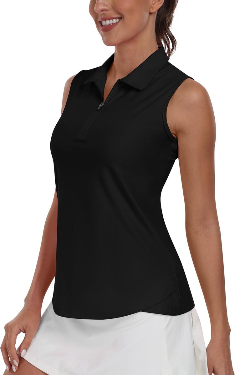 Mouwloos T-shirt voor dames, elegante zomershirts, looptop, sport, tanktop met ritssluiting, Zwart-B, S