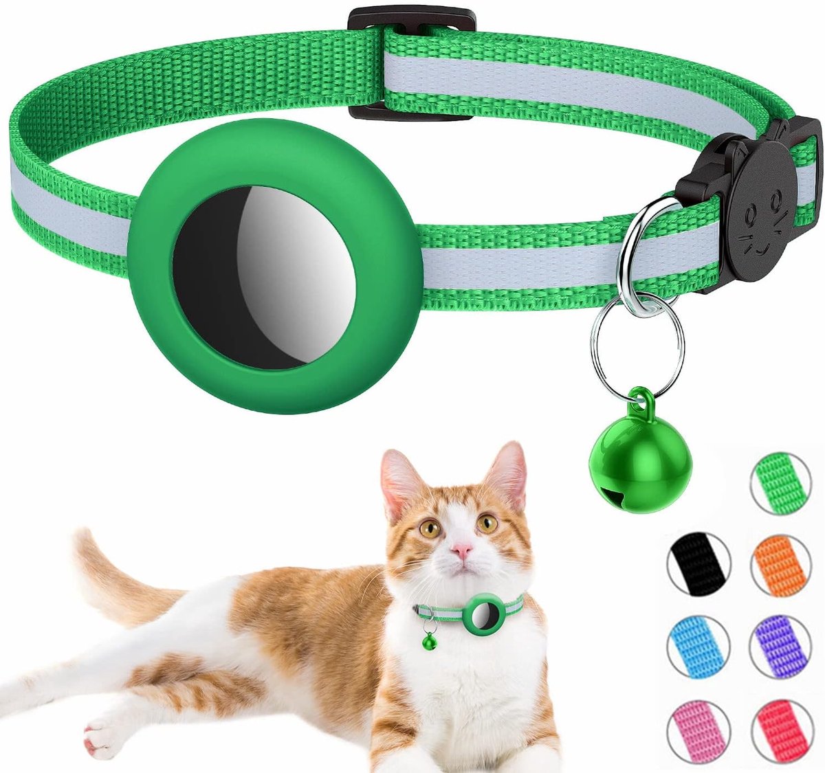 SnelShoppen - Reflecterende AirTag Kattenhalsband met Bel en AirTag Houder, Veiligheidsgesp, Geschikt voor Kittens en Puppy’s, Ideaal voor Buiten en B