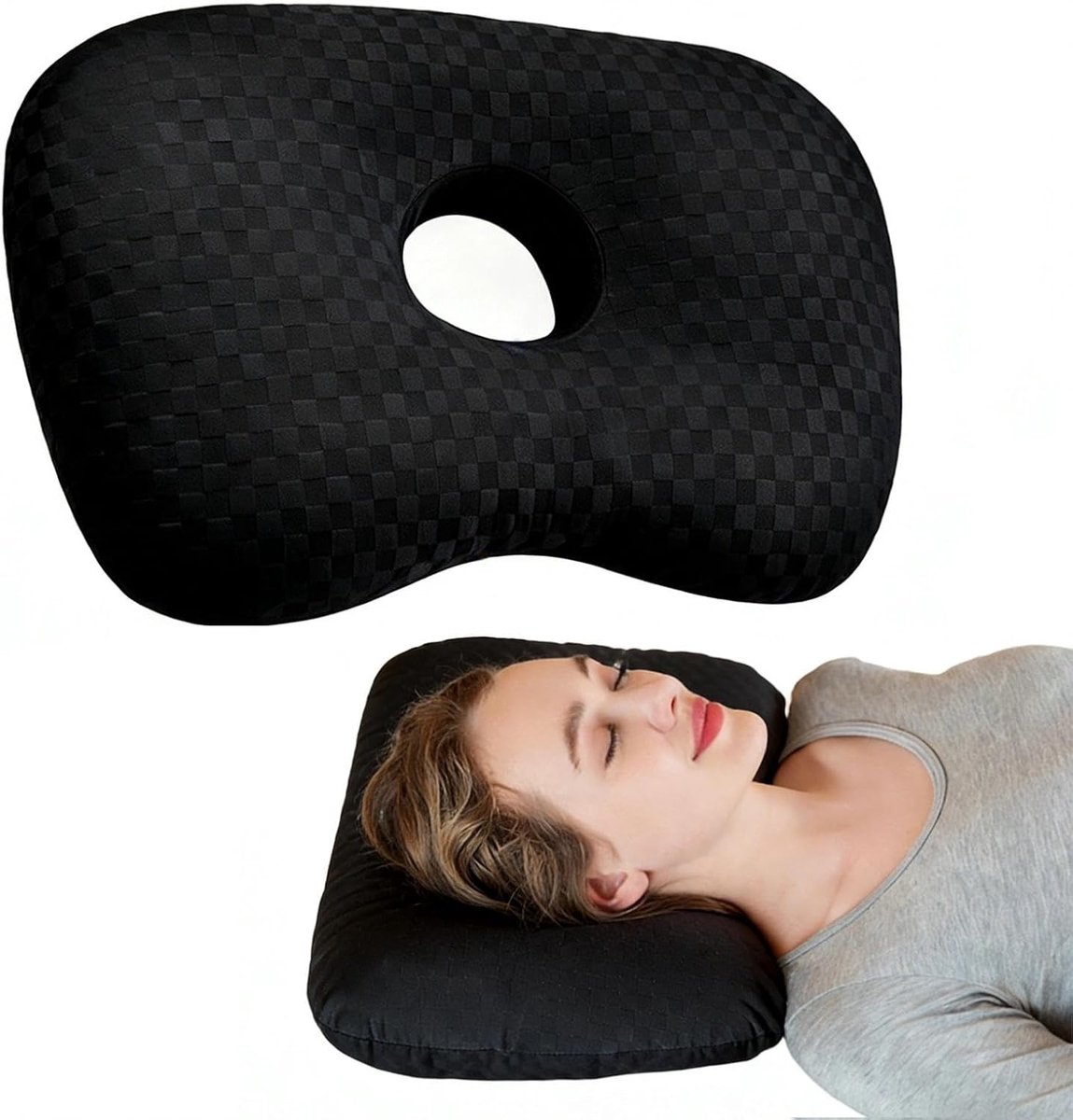Ergonomisch Oor Kussen voor Piercing, Donut Kussen met Polyester Vulling – Ideaal voor Zijdelings Slapen, Pijnverlichting, Ontsteking en Comfort bij het Draag van Hoofdtelefoon (Zwart)