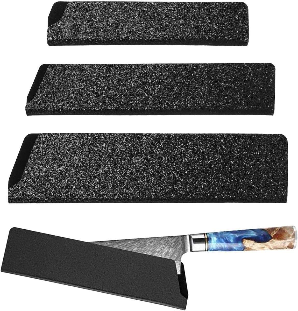 3 stuks koksmessenbeschermhoes, mesbeschermingsset, lemmetbescherming voor messen, zwarte messenbescherming, universele ABS-mesbescherming, vlokmessensets voor messen met lemmetlengte tot 22 cm