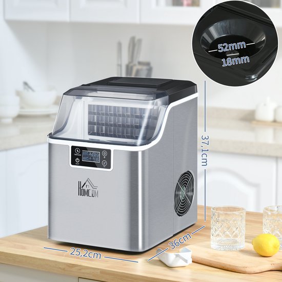 Ijsblokjesmaker - 20 kg/24u - 25,2 x 36 x 37,1 cm - RVS - Zilver - 3,2 L Waterreservoir — afbeelding 3