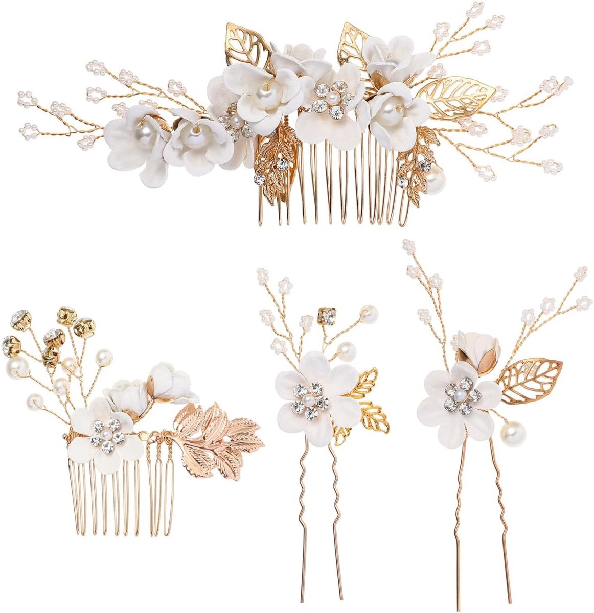 SnelShoppen - 4 Stuks Gouden Bruidsmeisje Haar Kam met Strass Bruid Haar Accessoires voor Bruid, Bruidsmeisjes en Bloemenmeisjes, Perfect voor Feesten