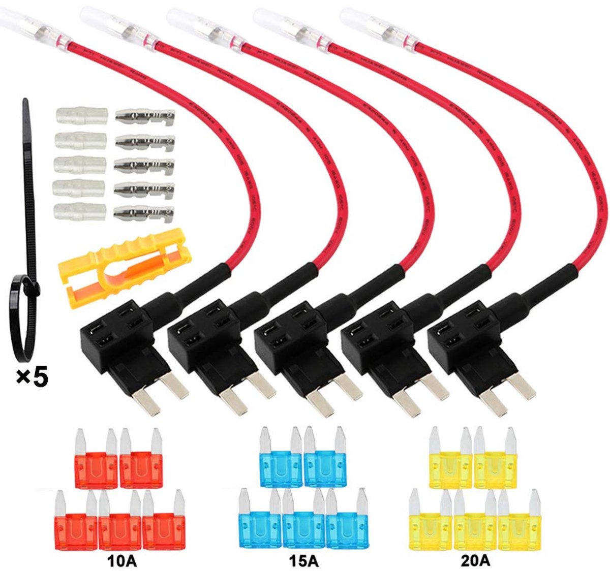 5Pcs Premium 12V/24V ACS Small Add-a-Circuit Fuse Tap, Piggyback Blade Fuse Holder, with Wiring Harness and 15pcs Free - ShopVlot