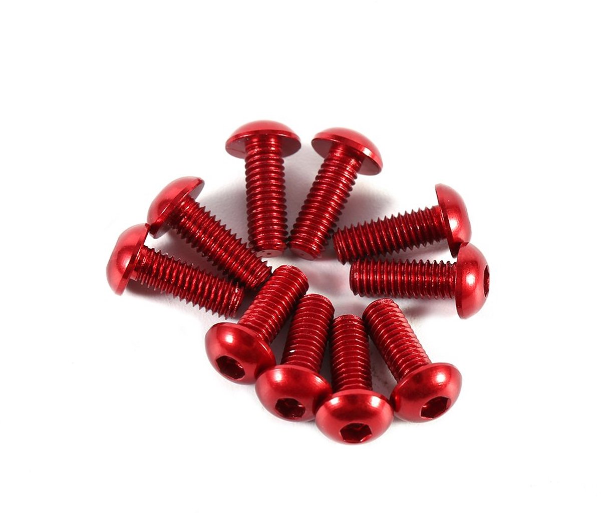 SnelShoppen - 10Pc M3 6-10mm Kleurrijke Knop Ronde Cilinderkop Schroeven Aluminium Metrisch Hex Schroef (8mm Rood) voor Klussen en Hobbyprojecten