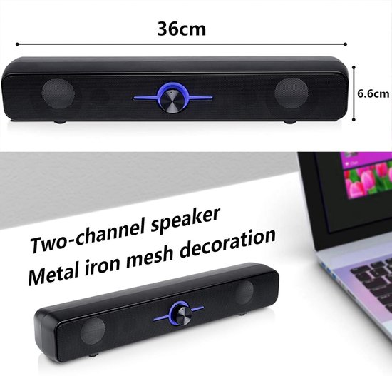 Soundbar TV Speaker - Home Theater Speaker - Films en Muziek - 3D Surround Geluid - 360x66x62mm - Zwart — afbeelding 4