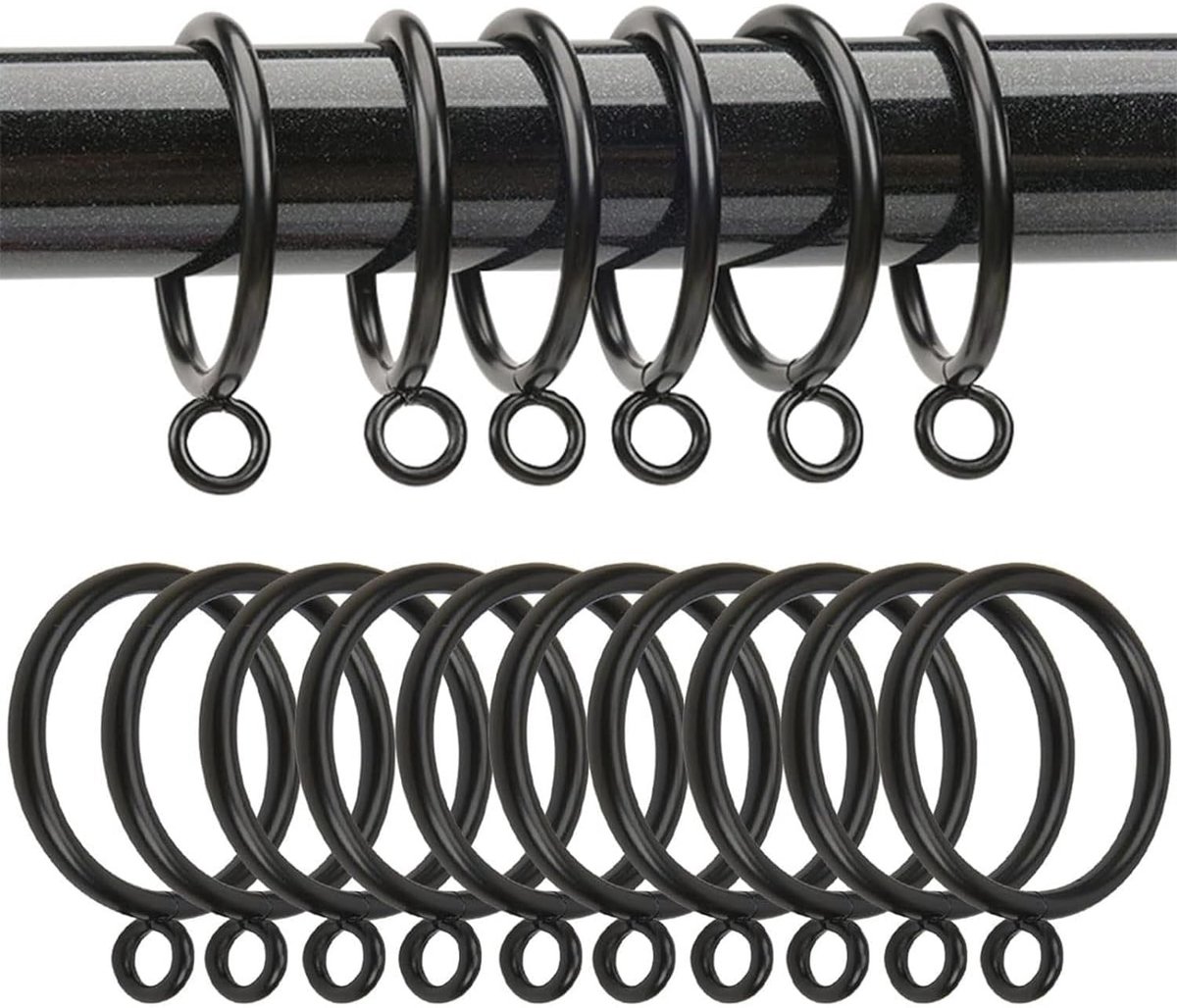 Omgoods- Gordijnringen 24 stuks - Zwart - 55 mm interne diameter - Duurzaam metaal - Stijlvolle uitstraling - Geschikt voor gordijnroedes - Gordijnaccessoires