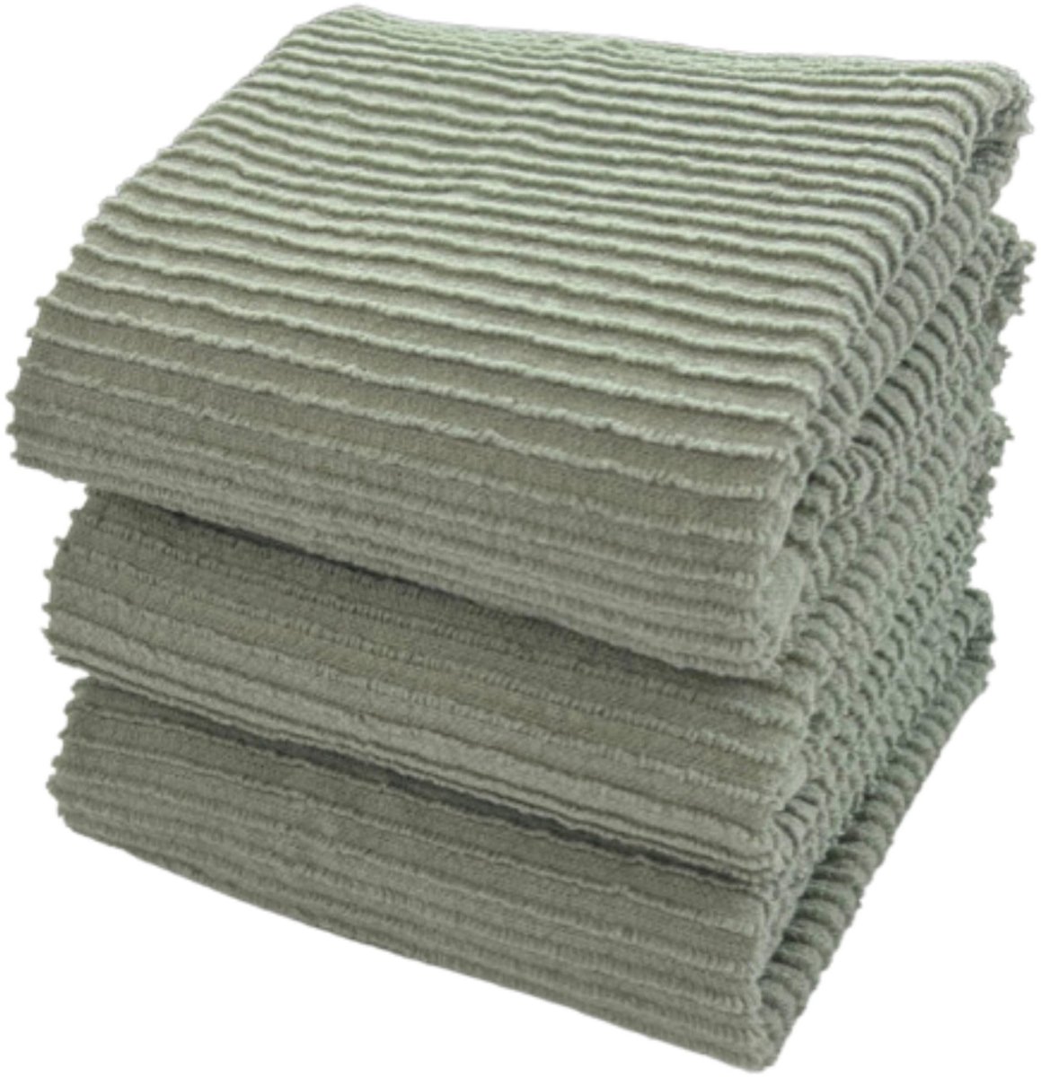 Omgoods - Set van 3 Saliegroene Katoenen Keukendoeken Geribbeld Absorberend