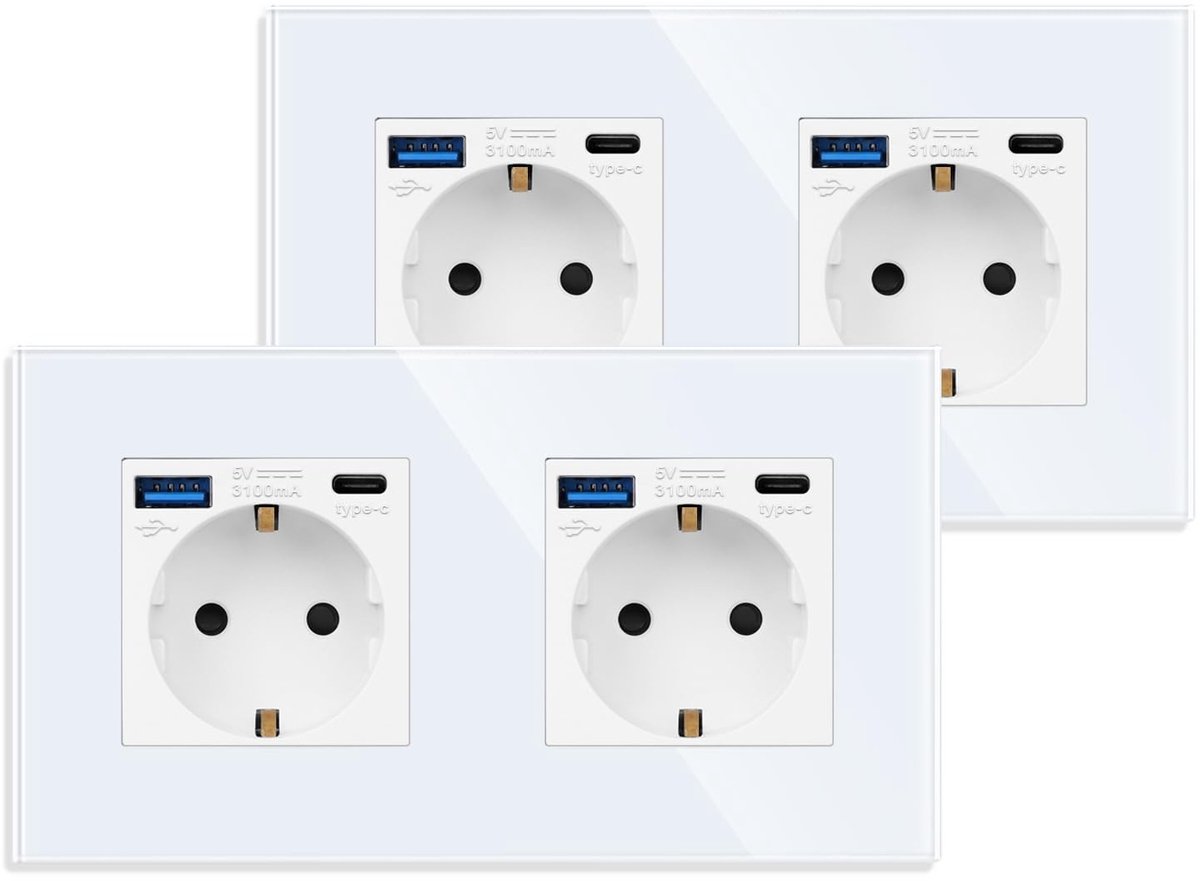 Omgoods - 2-Pack USB Wandcontactdozen met Snelladen 16A