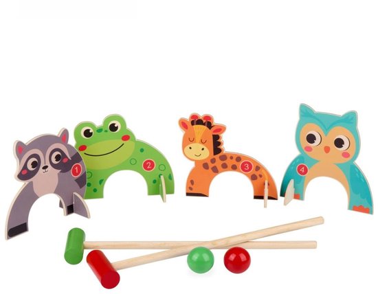 Eddy Toys Croquetspel met Houten Dieren – Krocket Spel voor Kinderen – Compleet Speelset met Croquetstokken en Ballen – Motoriekspel voor Buiten – Buitenspeelgoed vanaf 3 Jaar