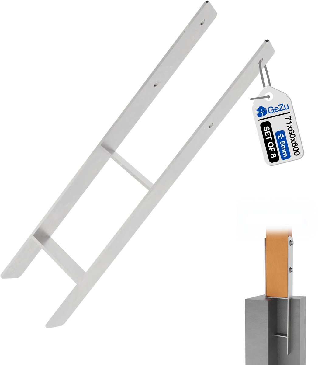 GeZu Impex H Paalhouder Thermisch verzinkt Set van 8 71 x 600 mm anker paaldrager paalanker paalsteun