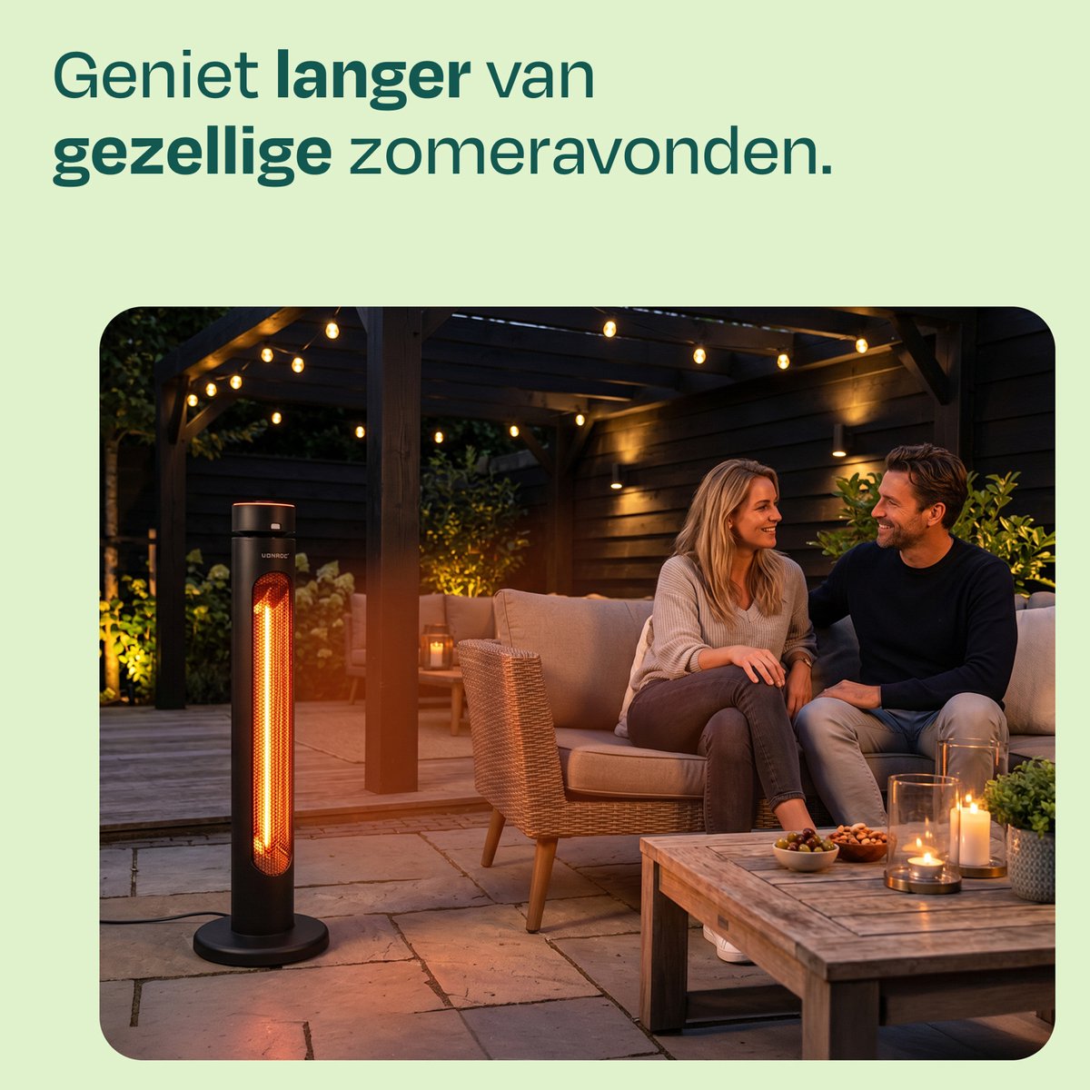 VONROC Staande Terrasverwarmer Panarea 2000W – Patio heater - Golden Carbon infrarood verwarmingselement – zwenkfunctie - Incl. afstandsbediening – foto 5