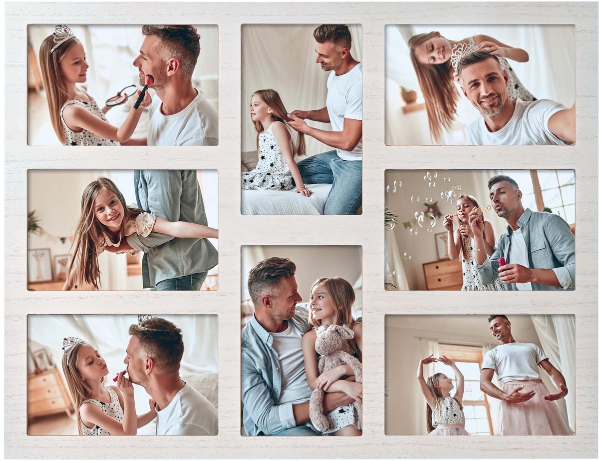 Omgoods - Collage Fotolijst voor 8 Foto's - 4 x 6 Inch Wand en Tafelstand Fotolijst Wit