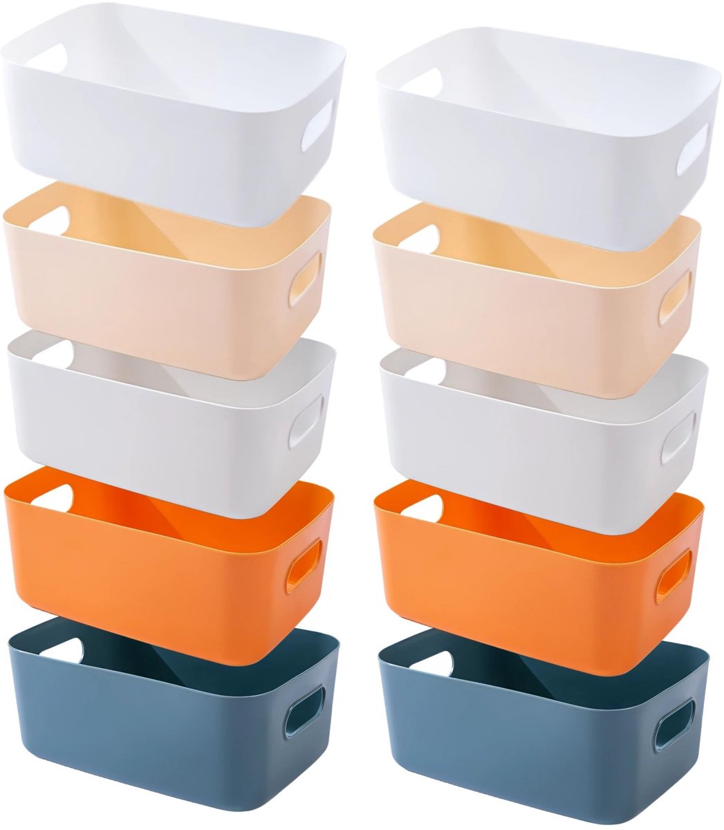 Omgoods - Set van 10 Multicolor Plastic Opbergdozen met Handvatten