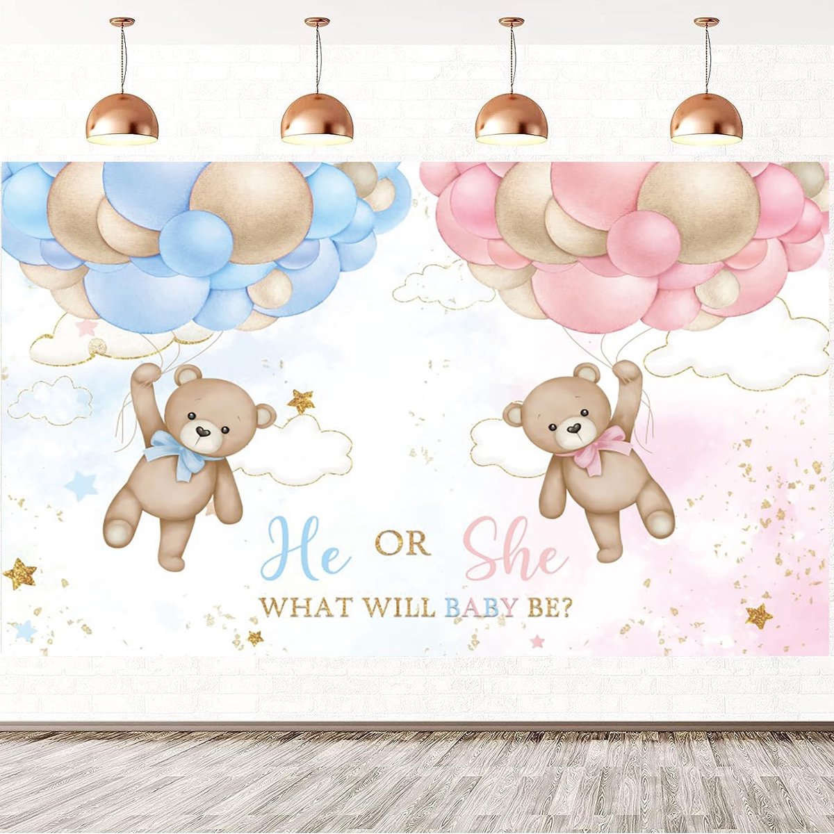 Omgoods - Fotobehang Gender Reveal met Ballonnen en Beren