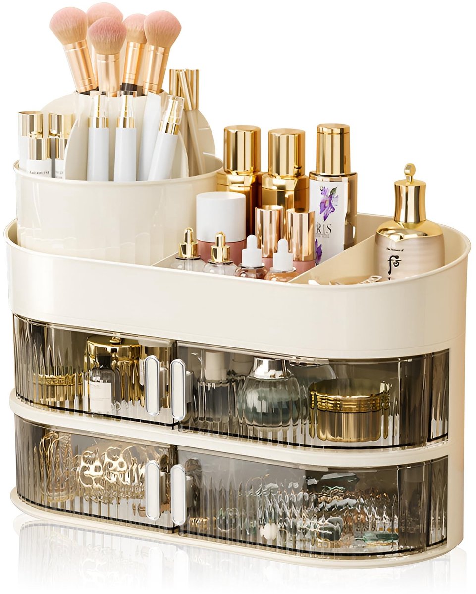 Omgoods - 360° Draaiende Makeup Organizer met 2 Lades voor Cosmetica
