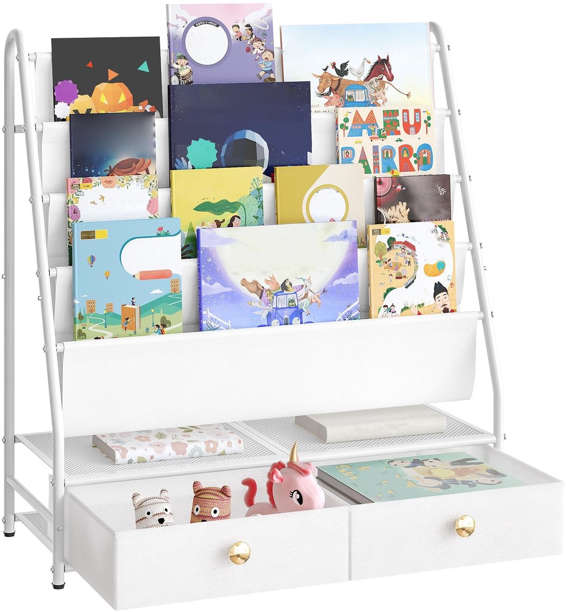 Omgoods - Kinderboekenkast met 4 Laagjes en 2 Laden