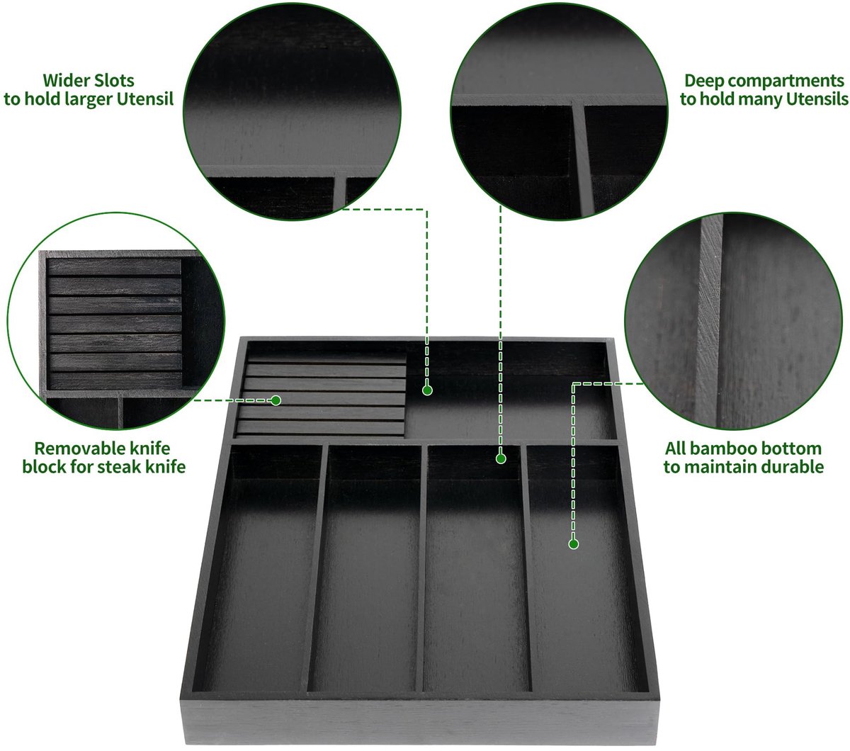 Omgoods - Bamboo Bestek Organizer met Verdelers voor Keukenlades