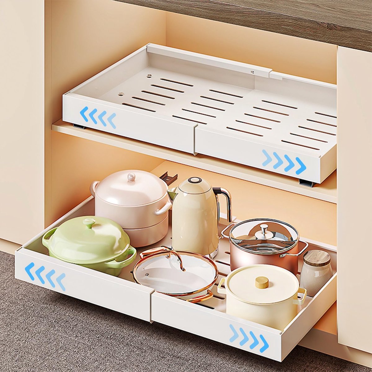 Omgoods- Uittrekbare Lade Verstelbaar - Keuken Organizers - Keuken Organizer Gootsteen - Uittrekbare Lades Keukenkast - Carbon Staal - Antislip. - Keukenorganizer