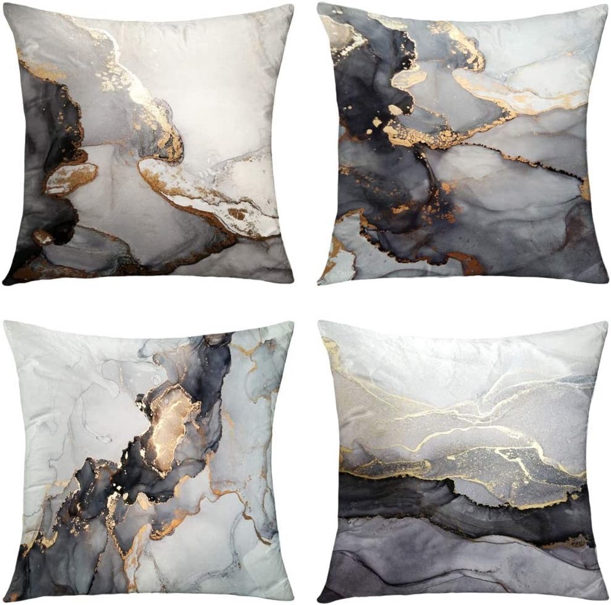 Omgoods - Set van 4 Kussenhoezen 45 x 45 cm Groen met Gouden Bladeren