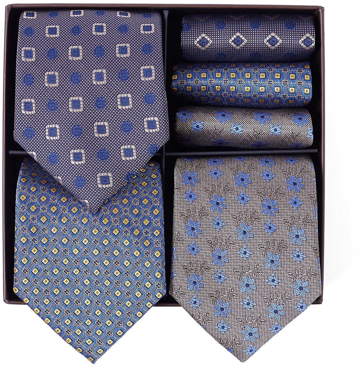Omgoods - Set van 3 Elegante Mannen Stropdassen + 3 Zakdoeken met Cadeaubox