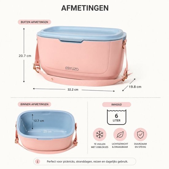 Ceruzo Koelbox 6 Liter - Mini Koelbox - Lunchbox - Met Draagriem - Roze - Geschikt voor IJsblokjes van Ceruzo — afbeelding 2