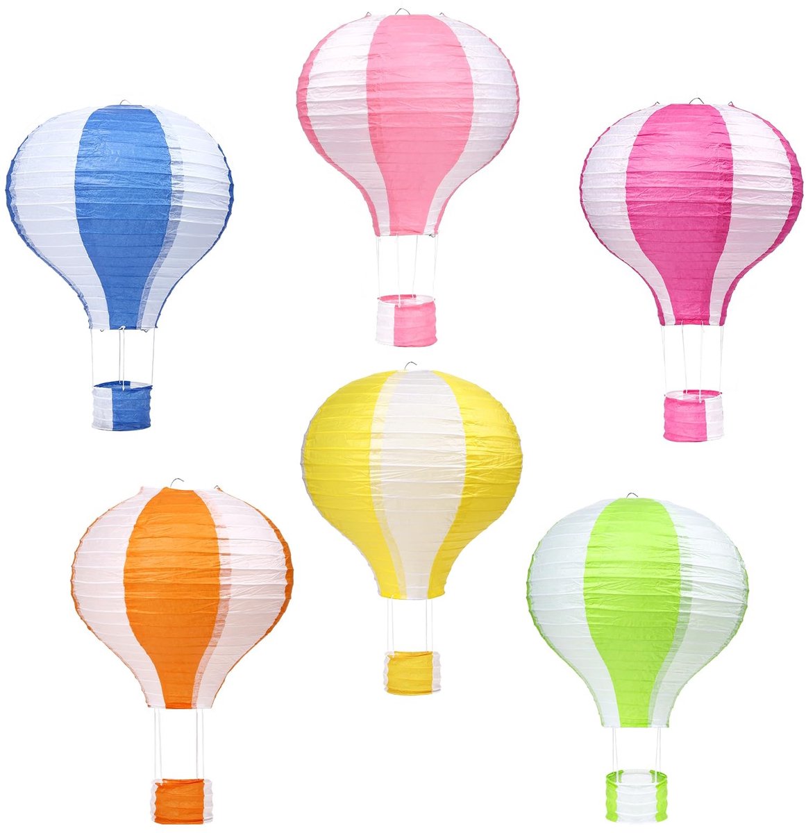 Omgoods - Set van 6 Kleurrijke Papieren Lantaarns in Luchtballon Vorm
