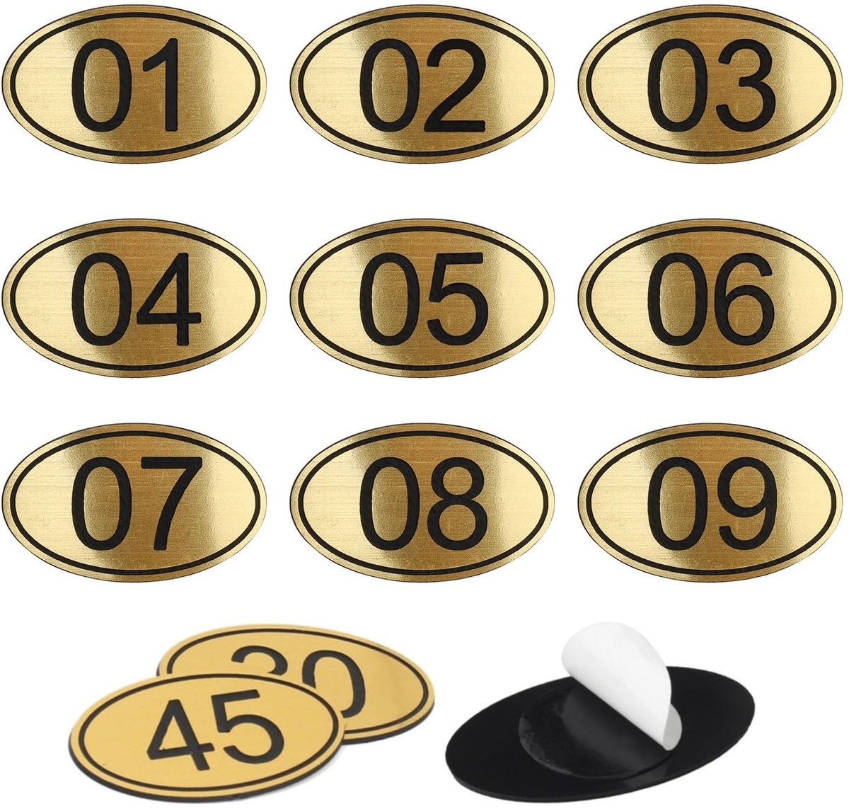 Omgoods - 100 Sets ABS Engraved Gouden Tafelnummer Tags met Dubbelzijdige Tape