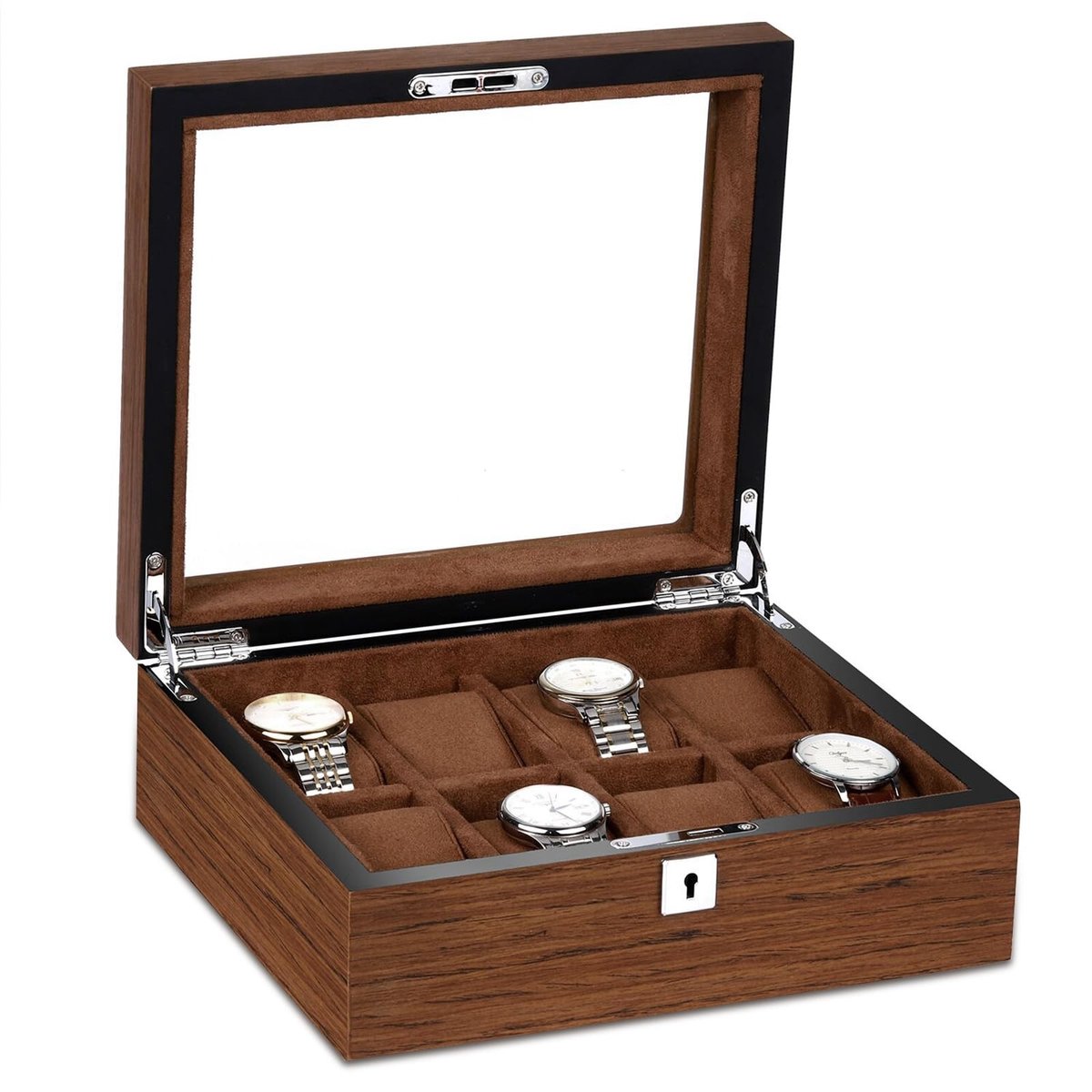 Omgoods- Horlogebox voor 8 horloges - Opbergdoos/hordogedoos - Glazen deksel - Massief hout - Retro-look - Antioxidant hardware - Horlogekoffer