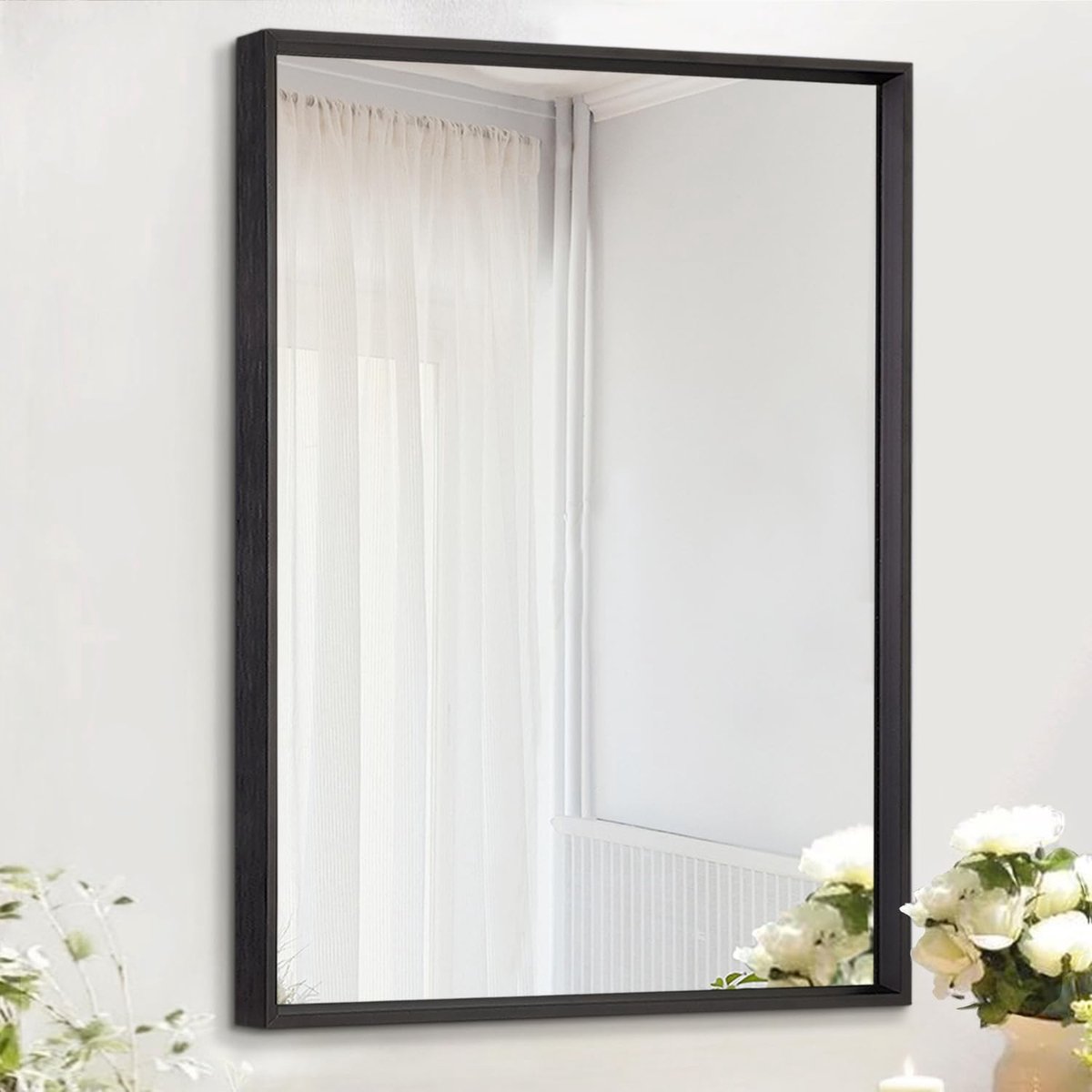 Omgoods - Zwarte Wandspiegel met Aluminium Frame voor Badkamer en Woonkamer