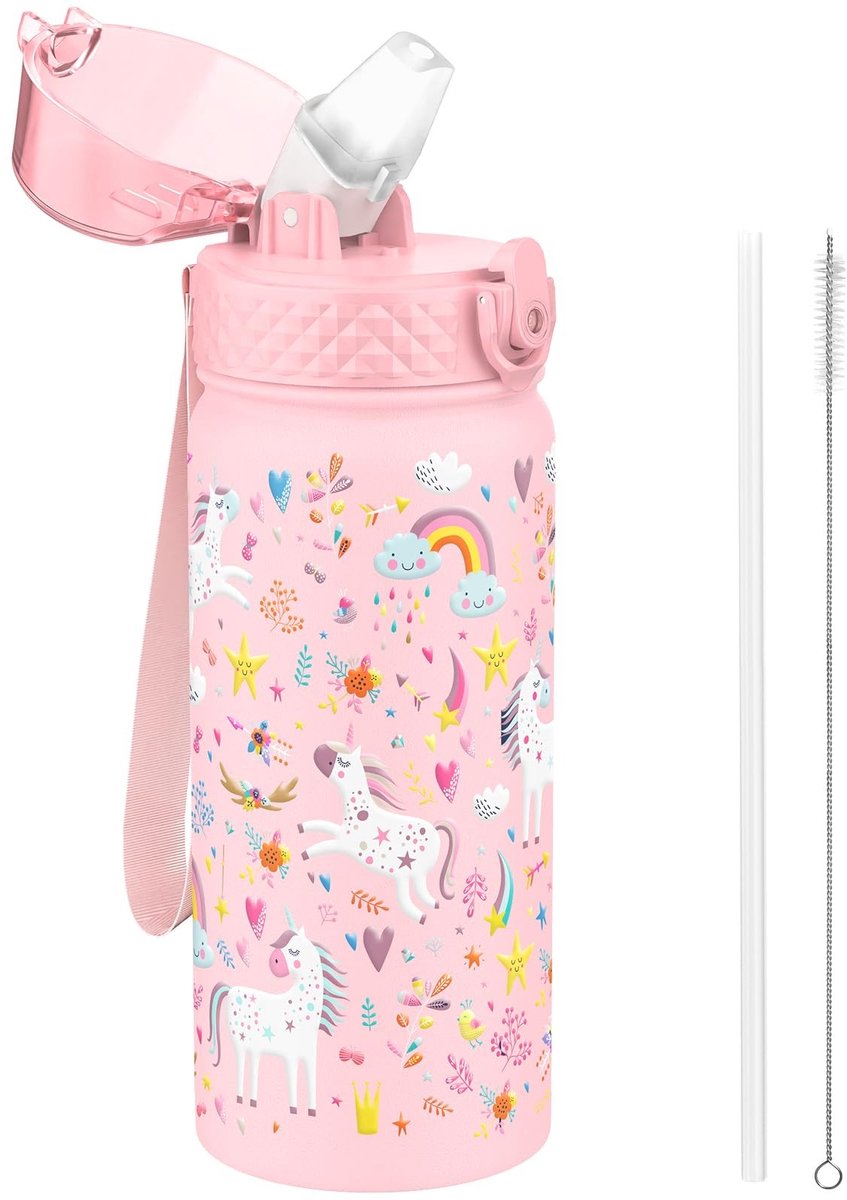Omgoods - 550ml Kindersportfles met Rietje - Dubbelwandige Waterfles voor Kinderen