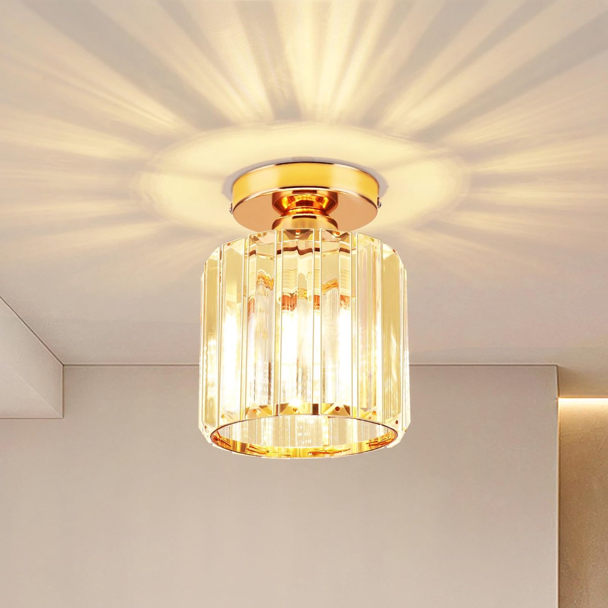 Omgoods- Plafondlamp moderne glazen - Plafondlamp goudkleurig - Plafondlamp halfverzonken - Plafondlamp voor keuken - Plafondlamp voor badkamer - Luxe decoratie - Verlichting