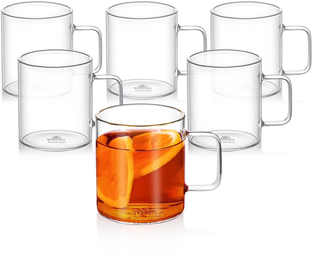 Omgoods- Theeglazen Set van 6 - Dubbelwandig - 400 ml - Voor Koffie/Thee - Vaatwasmachinebestendig - Loodvrij Glas - Koffiemok