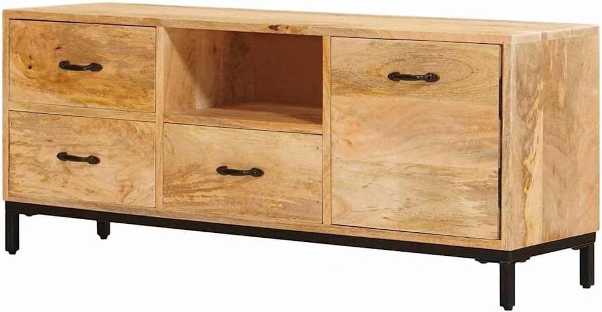 Tv-meubel Massief Mango - Tv-kast Hout - Opbergen Entertainment - Met Laden Deuren - 110 x 30 x 46 cm