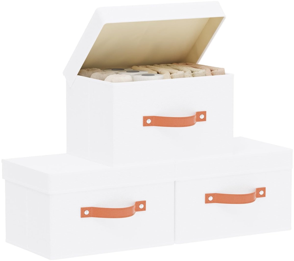 Omgoods - Set van 3 Opvouwbare Opbergdozen met Deksel voor Woonkamer en Slaapkamer