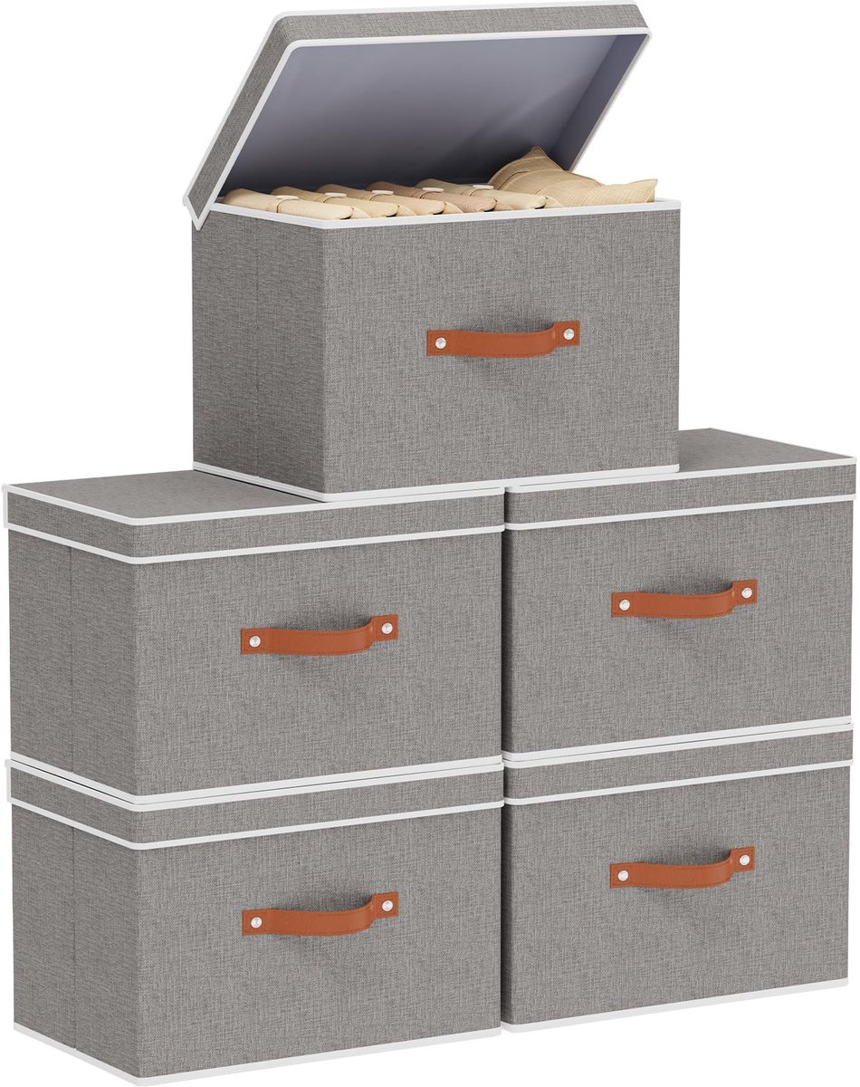 Omgoods - Set van 5 Vouwbare Opbergdozen met Deksel en Handgrepen