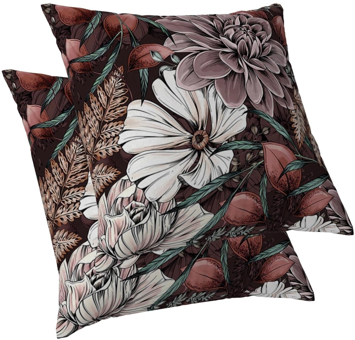 Omgoods - Set van 2 Decoratieve Bloem Kussenhoezen 60 x 60 cm
