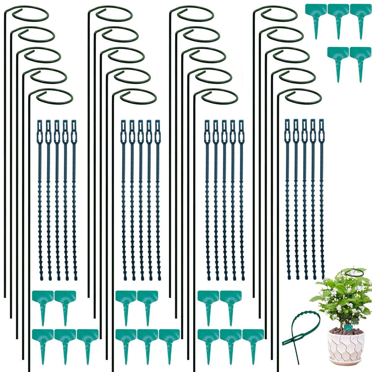 Omgoods - 20 Plantensteunpalen met Etiketten en Stropdassen voor Plantenondersteuning